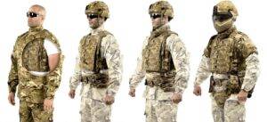 Four Virtus configurations. Level 1 (left) is the lightest; Level 4 (right) with all additional modular soft armour panels is the heaviest and offers maximum protection. (Source: Source Tactical Gear