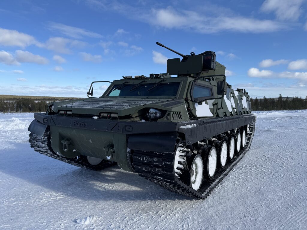Before its official launch at DSEI2025, Patria’s FAMOUS program’s prototype – later known as Patria TRACKX, was on display in Rovaniemi, painted in winter camouflage, during a live demonstration. (Image: NDR)