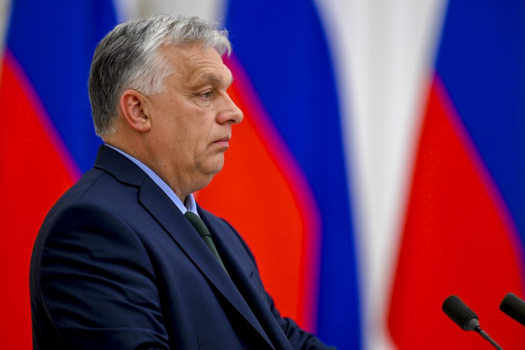 Hungarian Prime Minister Viktor Orbán delivered statements at a joint press conference held after meeting Russian President Vladimir Putin at the Kremlin Palace, 5 July 2024, Moscow, Russia. Hungarian Prime Minister Viktor Orbán delivered statements at a joint press conference held after meeting Russian President Vladimir Putin at the Kremlin Palace, 5 July 2024, Moscow, Russia.